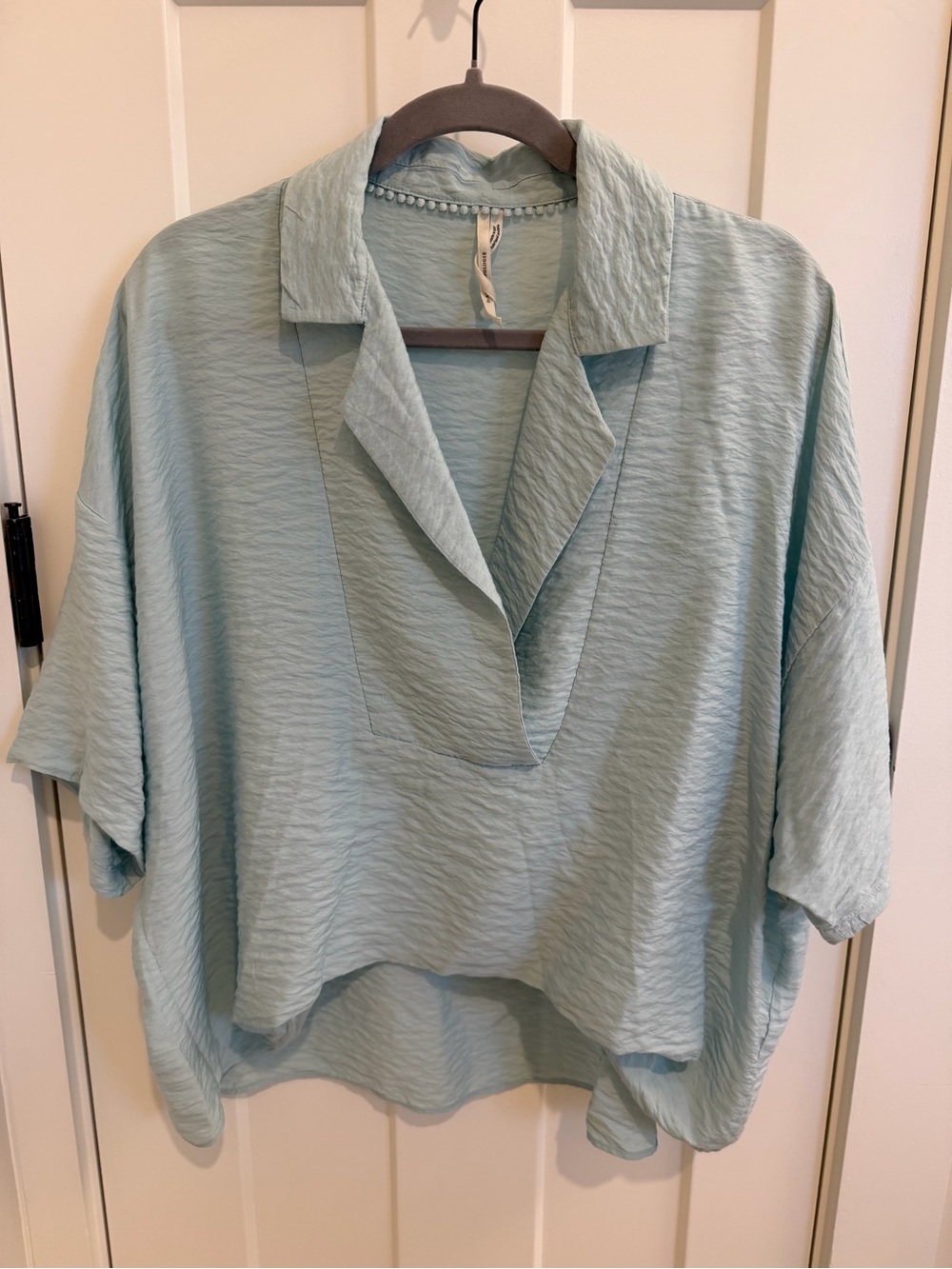 Anthropologie Pale Blue V-Neck Collared Top